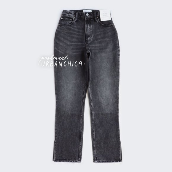 NWT ABERCROMBIE Curve Love 90s High Rise Straight Jean Gray Side Slit size 27 - Picture 5 of 14